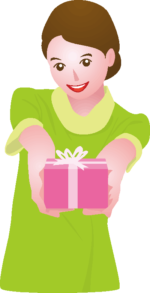 プレゼント バレンタインデーのプレゼントを差し出している女性のイラスト