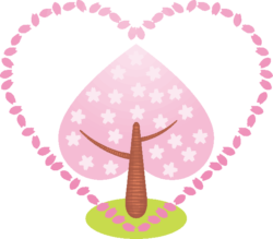 ハート模様を描いている桜の木のイラスト