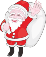 手を振っているサンタクロース 大きな袋を背負って手を振っているサンタクロースのイラスト画像