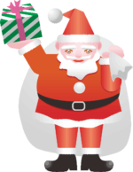 サンタクロース プレゼントを高く掲げているサンタクロースのイラスト画像