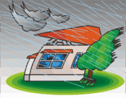 台風被害 台風に飛ばされそうな家のイラスト