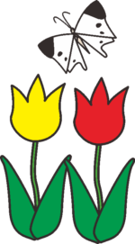 チューリップとモンシロチョウ チューリップの花に舞うモンシロチョウののイラスト