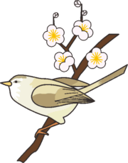 梅にウグイス 梅の枝にウグイスが止まっているイラスト