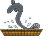 飛び跳ねるウナギ タライから飛び跳ねている威勢の良いウナギのイラスト