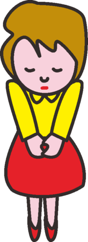 肩をすぼめ、うつむいてごめんなさいと謝る女性