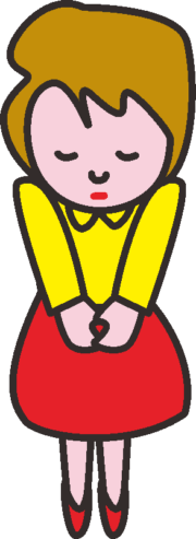 肩をすぼめ、うつむいてごめんなさいと謝る女性