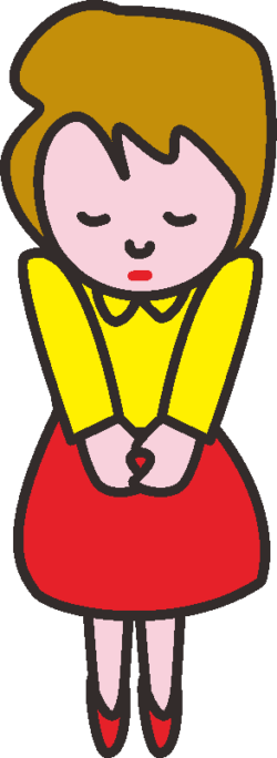 肩をすぼめ、うつむいてごめんなさいと謝る女性