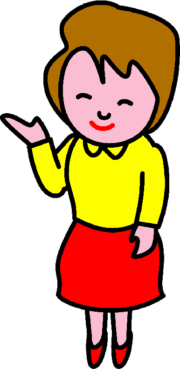 右手を挙げて「こちらです」と案内する女性のイラスト