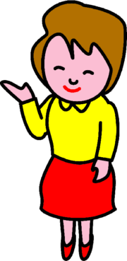 右手を挙げて「こちらです」と案内する女性のイラスト