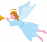 ラッパを吹いている少女天使のイラスト画像