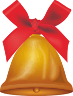 金色のベル 赤いリボンと金色のクリスマスベルのイラスト画像