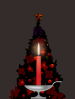 クリスマスツリーの前においたクリスマスキャンドルのイラスト画像