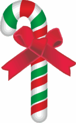 赤いリボンを巻いたクリスマスのキャンディケインのイラスト画像