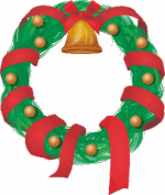 赤いリボンを巻いたクリスマスリースのイラスト画像
