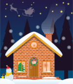 クリスマスの家 クリスマスを迎える家のイラスト画像