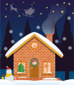 クリスマスを迎える家のイラスト画像