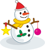 雪だるま クリスマス飾りがついている雪だるまのイラスト