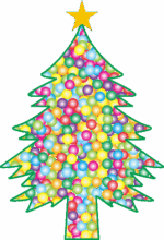 ボールで詰まったクリスマスツリーのイラスト