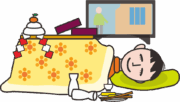 コタツに入って寝正月をしている若い男のイラスト画像
