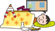 コタツに入って寝正月をしている若い男のイラスト画像