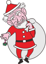 小さなプレゼントを持ったサンタ爺 大きな袋を背負った割にはプレゼントがちっちゃいサンタ爺さんのイラスト画像