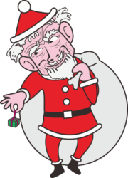 小さなプレゼントを持ったサンタ爺 大きな袋を背負った割にはプレゼントがちっちゃいサンタ爺さんのイラスト画像