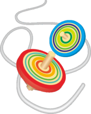 紐で回すカラフルな独楽のイラスト画像