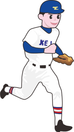 笑顔で元気よく走っている高校球児のイラスト