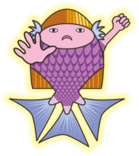 輝いている可愛いアマビエのイラスト