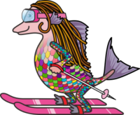 スキーの乗っているアマビエお姉さんのイラスト