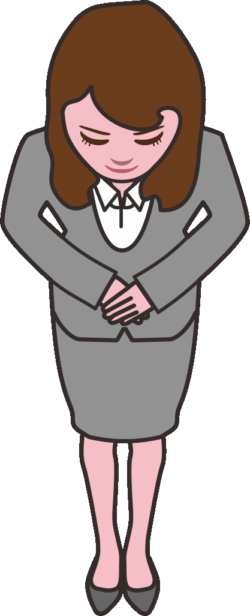 「いらっしゃいませ」とお辞儀をしている女性社員のイラスト