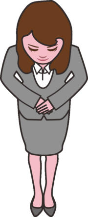 「いらっしゃいませ」とお辞儀をしている女性社員のイラスト