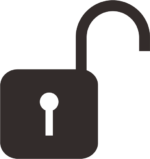 ロック解除 掛け金を開いてロックを解除している鍵アイコン