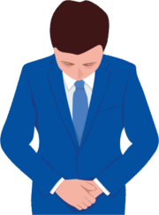 「申し訳ございません」と頭を下げている背広姿の男性のイラスト