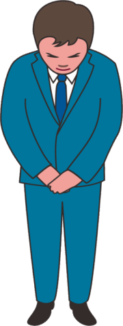「申し訳ございません」と陳謝している男性のイラスト