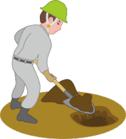 スコップを使って手作業で穴を掘っている工事作業員のイラスト