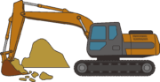 土砂を掘削しているバックホウのイラスト