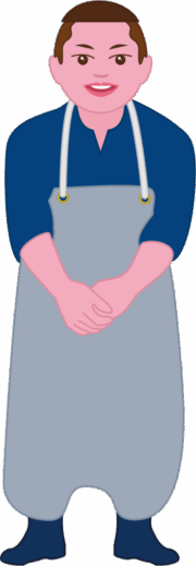 生きのいい魚屋の若者が「いらっしゃい！」を言っているイラスト