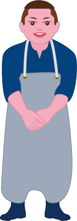 生きのいい魚屋の若者が「いらっしゃい！」を言っているイラスト