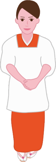 居酒屋の女将 割烹着姿の居酒屋の女将の「いらっしゃいませ」のイラスト