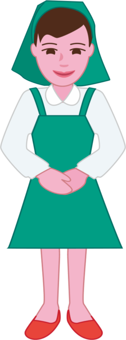 スーパーの惣菜売り場のおばさんの「いらっしゃいませ」イラスト