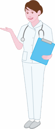 患者を検査へ案内する女性看護師のイラスト