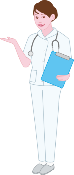 患者を検査へ案内する女性看護師のイラスト