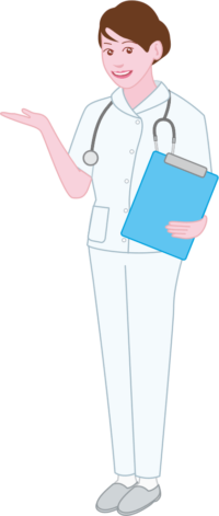 患者を検査へ案内する女性看護師のイラスト