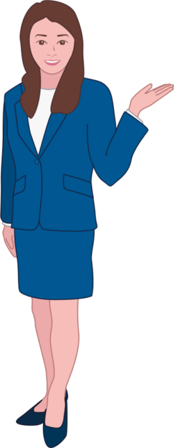 「こちらです」と笑顔で案内する女性のイラスト