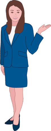 「こちらです」と笑顔で案内する女性のイラスト