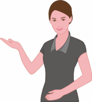 「こちらへどうぞ」と案内している美人女性のイラスト