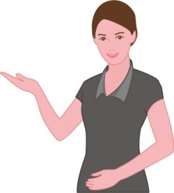 「こちらへどうぞ」と案内している美人女性のイラスト