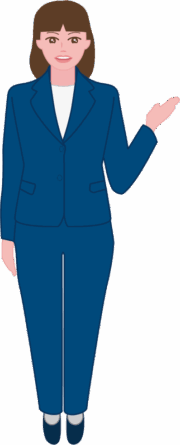 紺色のスーツを着た案内係の女性のイラスト