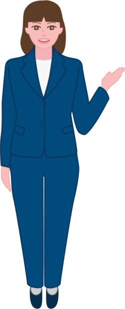 紺色のスーツを着た案内係の女性のイラスト